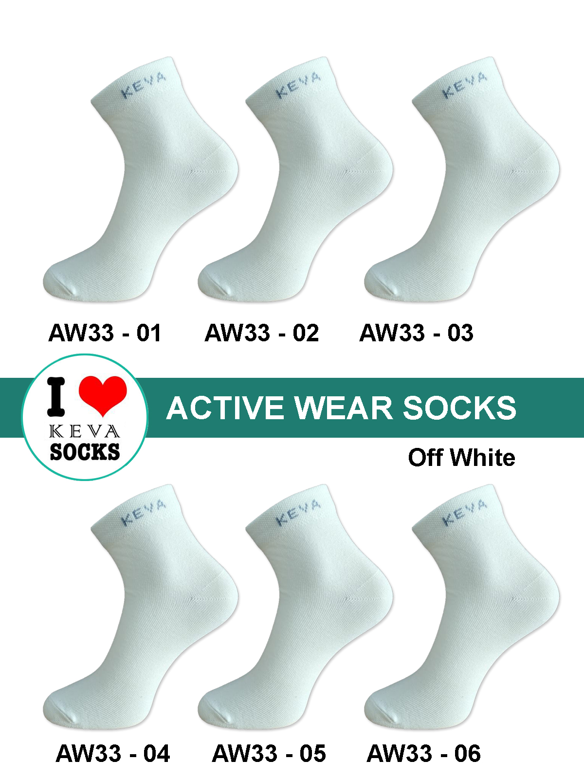aw33 Kevasocks Ankle Women Offwhite activewear socks 6 pairs pack aw33