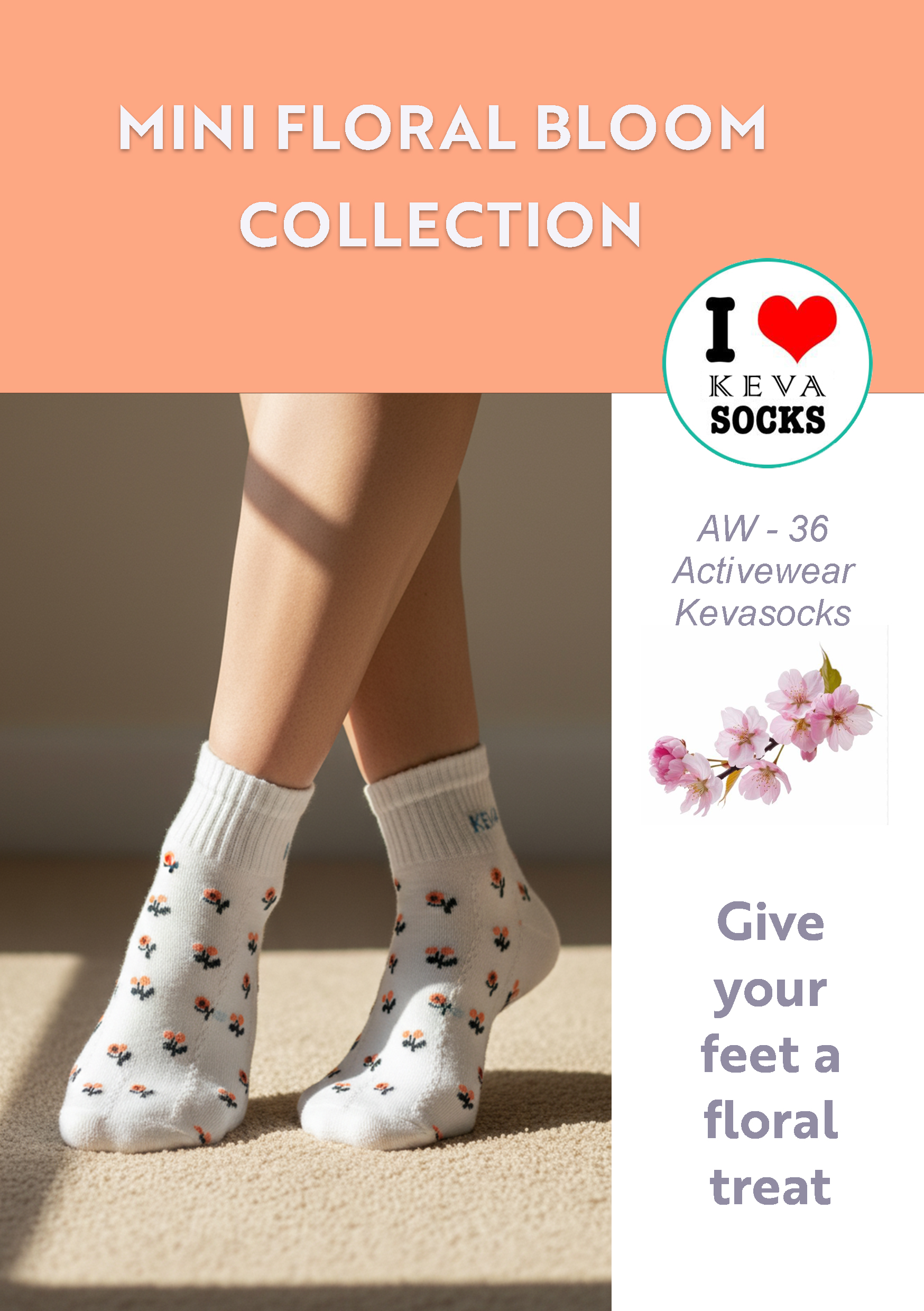 Kevasocks Active Wear Women Socks Mini Floral Bloom Collection (AW36)