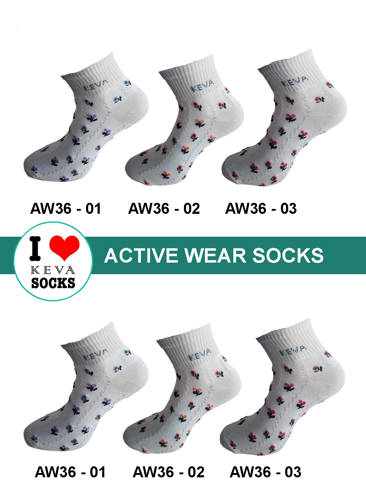 aw36 Kevasocks Active Wear Women Socks Mini Floral Bloom Collection (AW36)